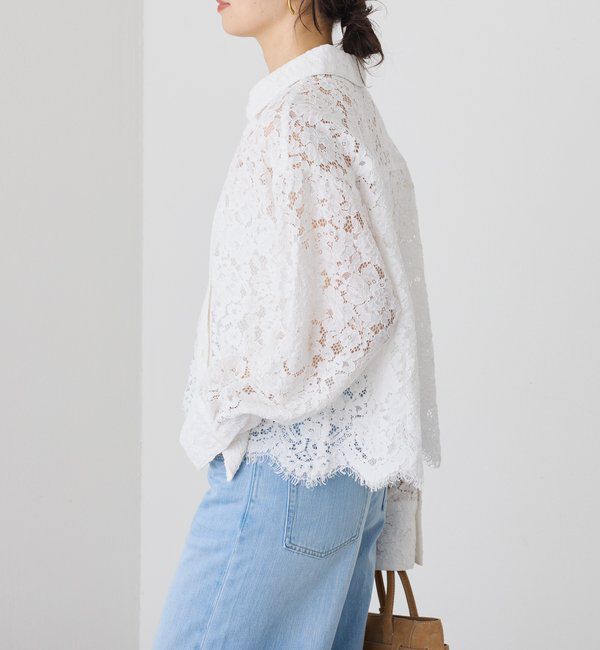  「予約【女性らしい抜け感】レースクロップドシャツ」|シャツ・ブラウス|