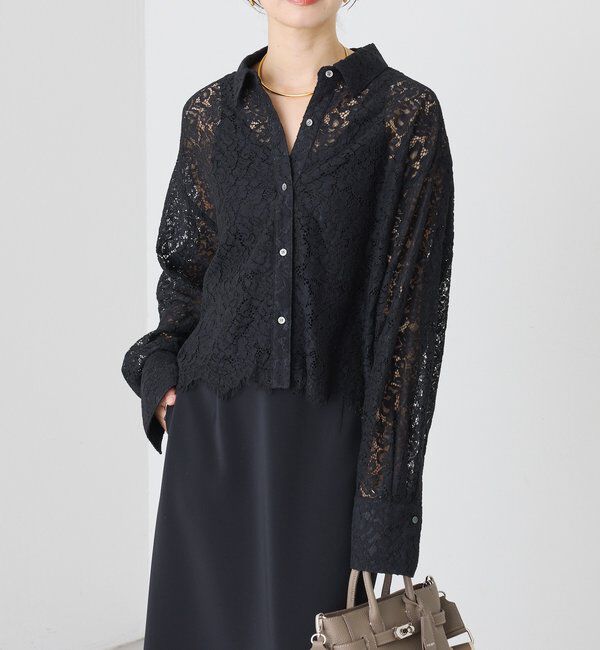  「予約【女性らしい抜け感】レースクロップドシャツ」|シャツ・ブラウス|