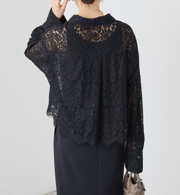 「予約【女性らしい抜け感】レースクロップドシャツ」|シャツ・ブラウス|