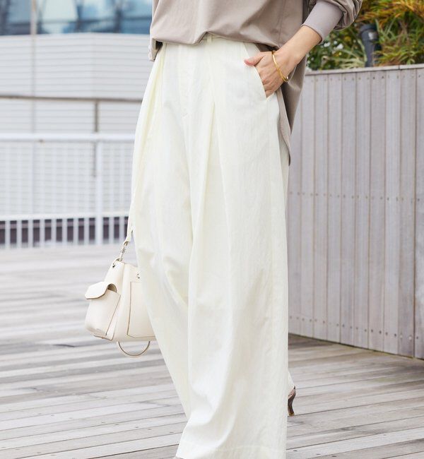  「予約【美シルエット】クロスタックワイドパンツ」|チノ|アイボリー