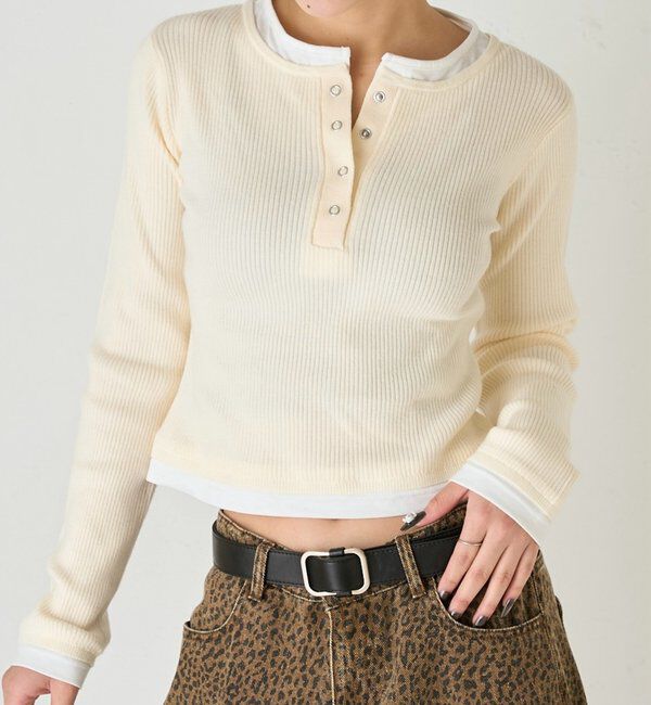  「【WEB限定カラーあり】LAYERED HENLEY KINT」|ニット・セーター|アイボリー