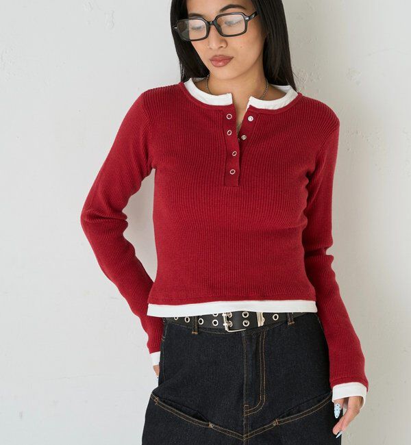  「【WEB限定カラーあり】LAYERED HENLEY KINT」|ニット・セーター|