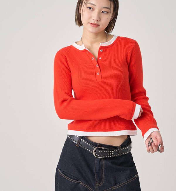  「【WEB限定カラーあり】LAYERED HENLEY KINT」|ニット・セーター|