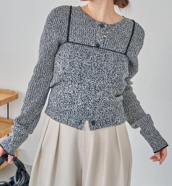  「メランジキャミSETカーディガン」|カーディガン|ブラック