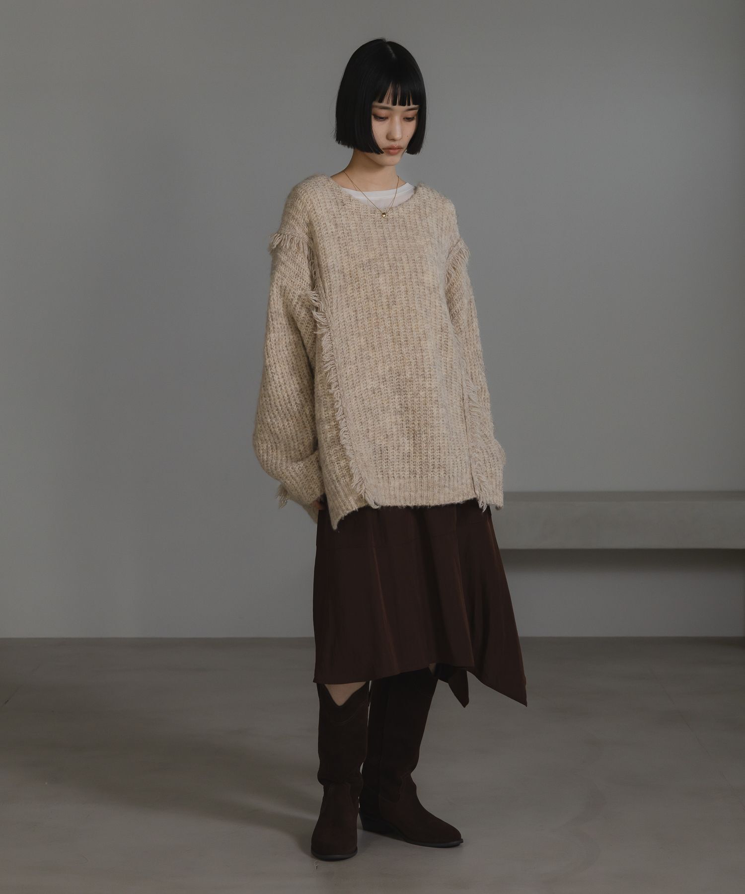 LOWRYS FARM「2WAYフリンジメランジLS」|ニット・セーター|