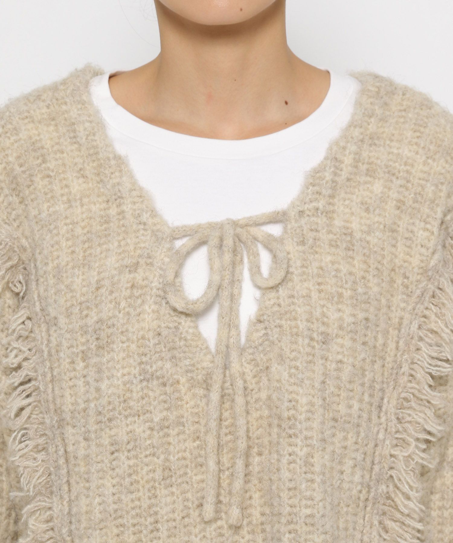 LOWRYS FARM「2WAYフリンジメランジLS」|ニット・セーター|