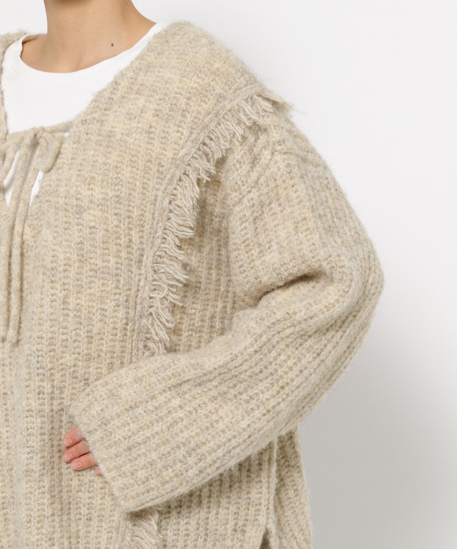 LOWRYS FARM「2WAYフリンジメランジLS」|ニット・セーター|