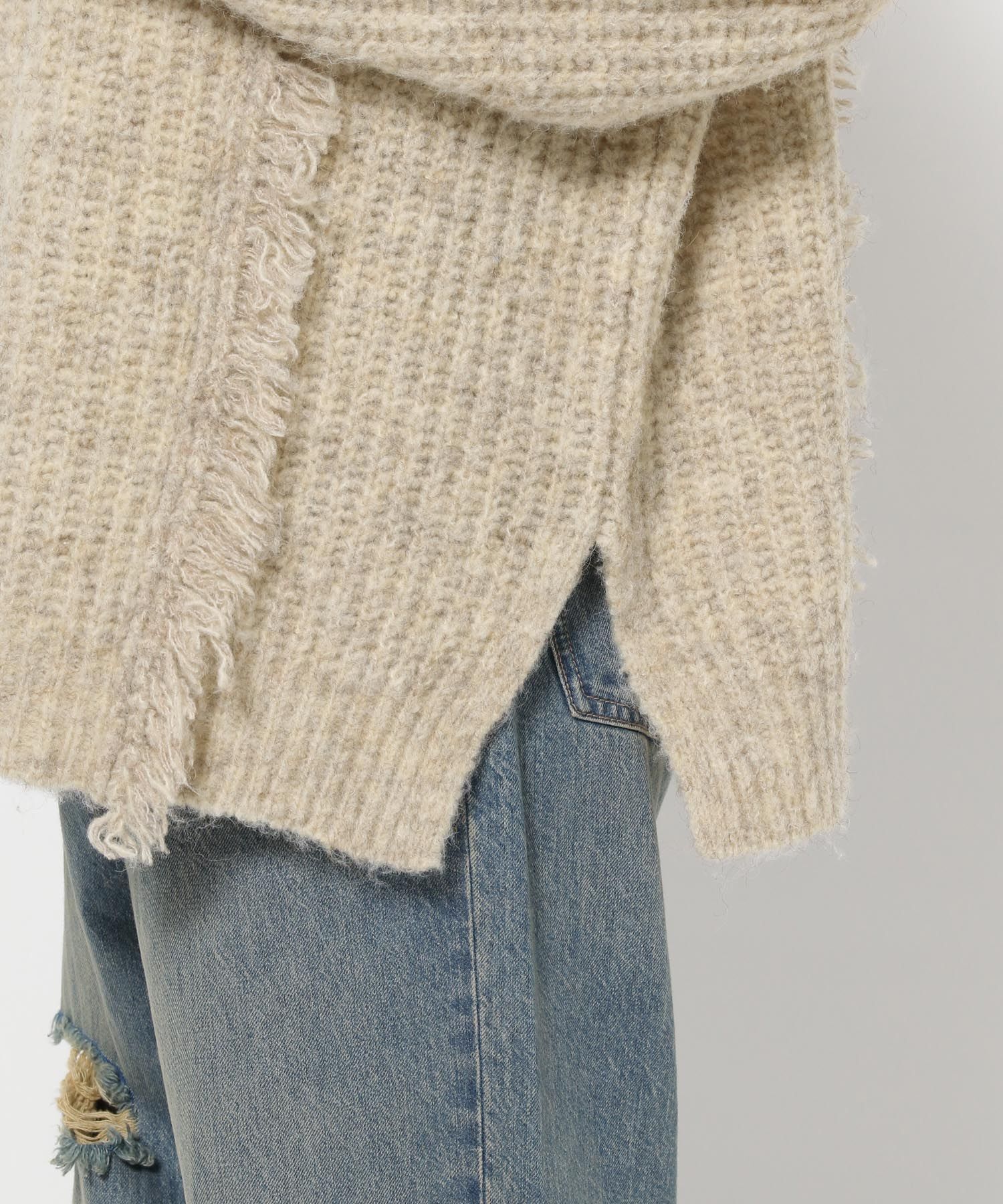 LOWRYS FARM「2WAYフリンジメランジLS」|ニット・セーター|