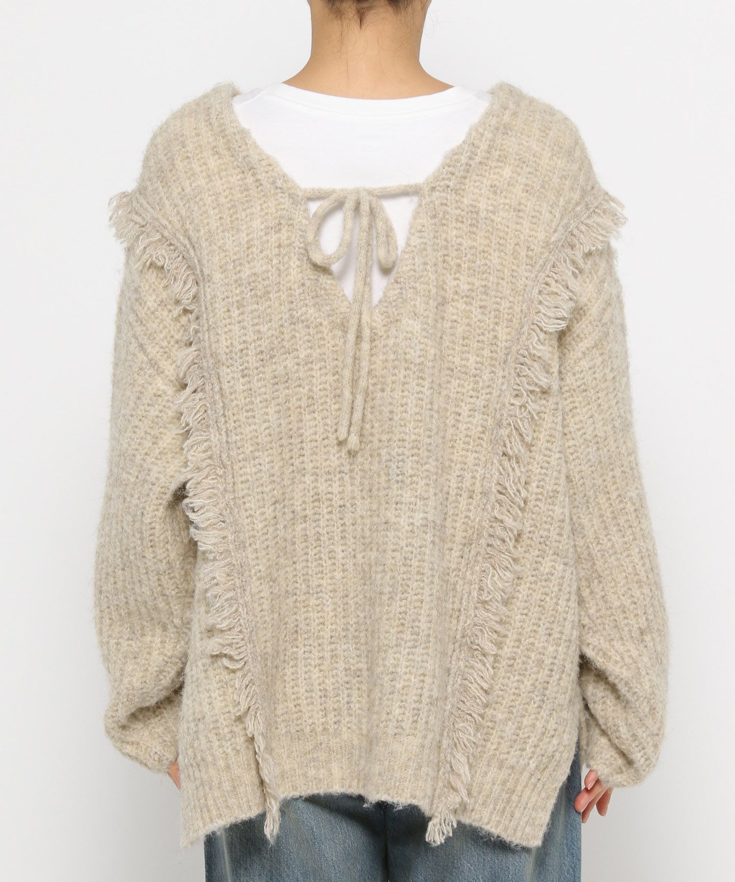 LOWRYS FARM「2WAYフリンジメランジLS」|ニット・セーター|