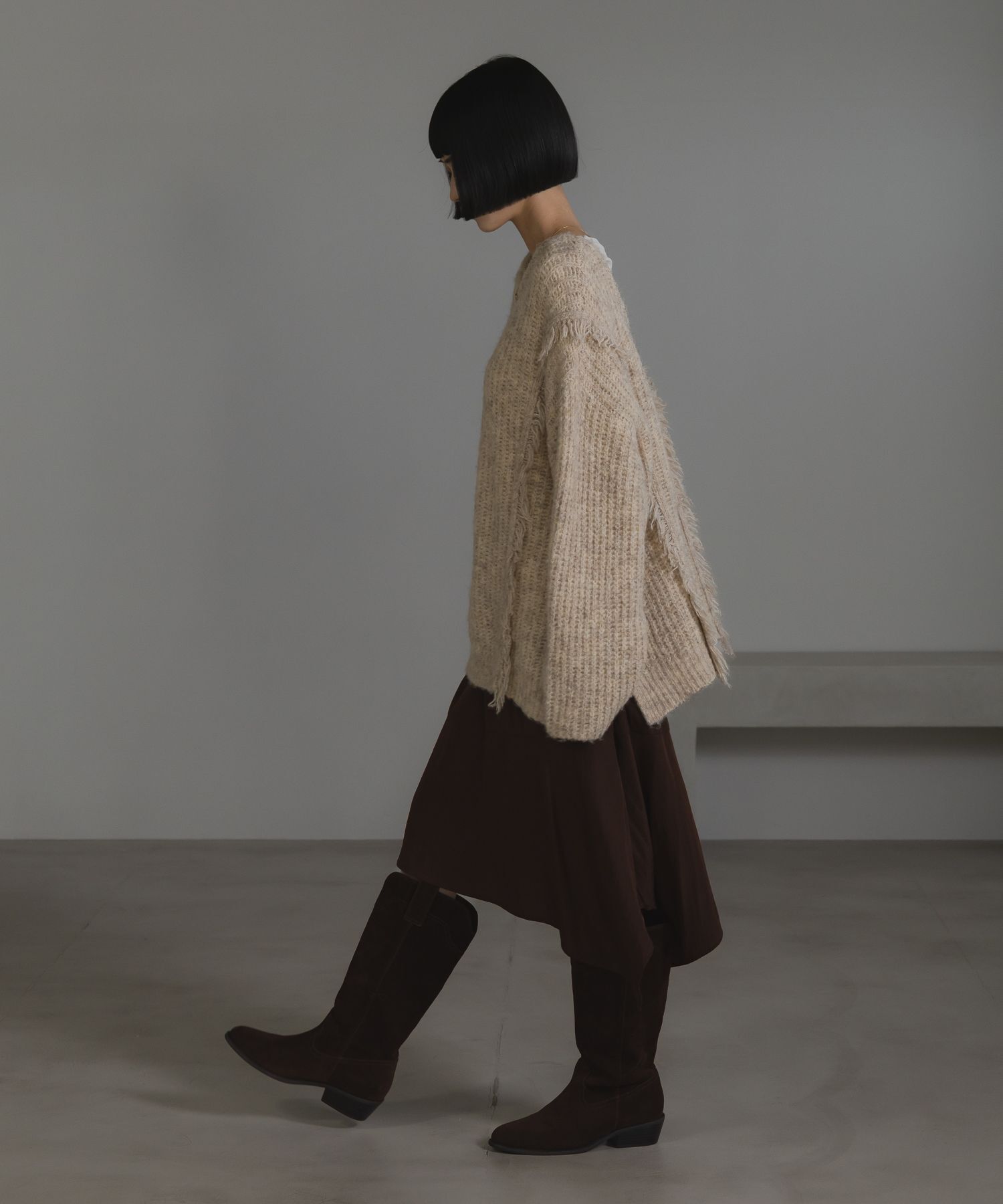 LOWRYS FARM「2WAYフリンジメランジLS」|ニット・セーター|