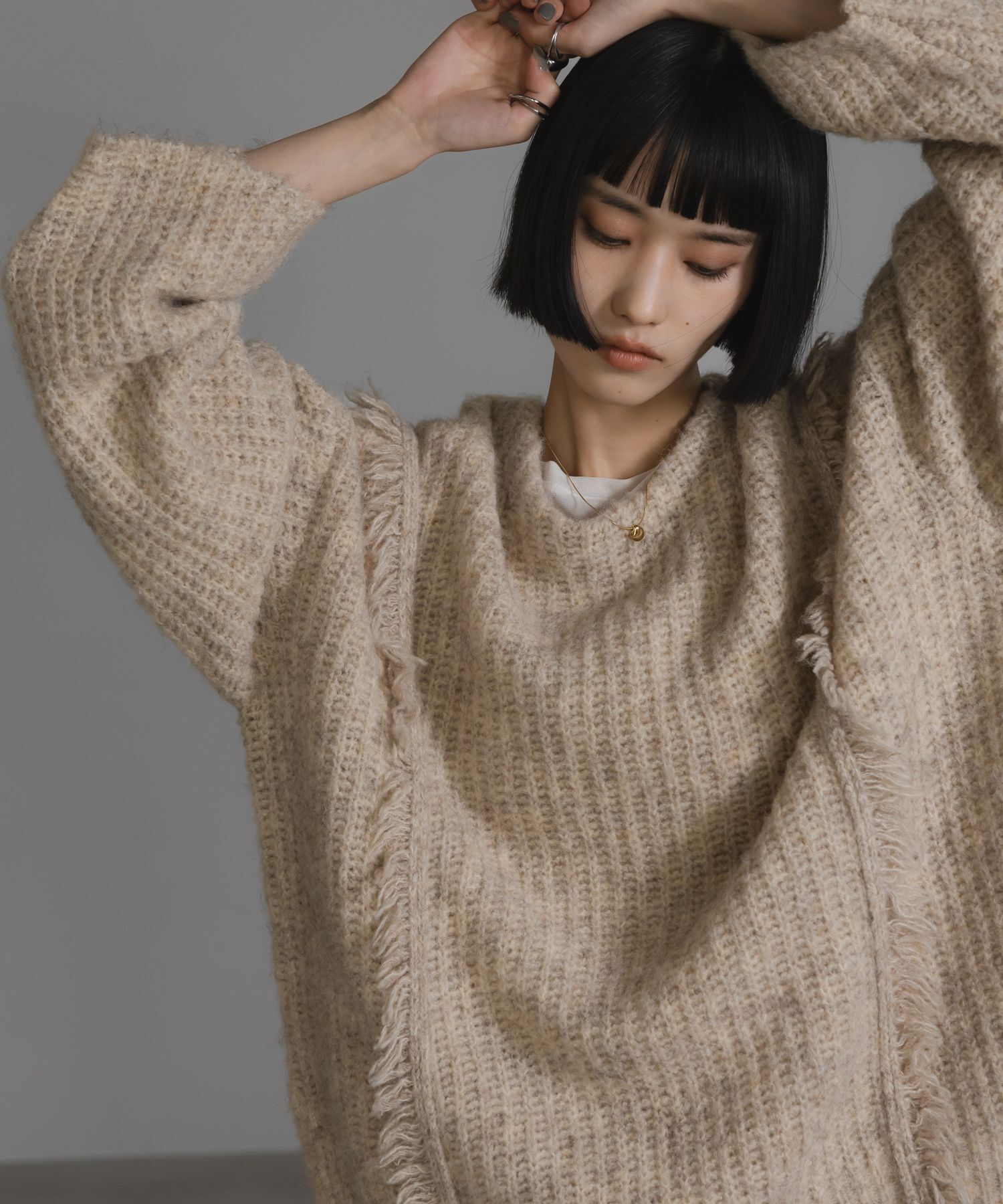 LOWRYS FARM「2WAYフリンジメランジLS」|ニット・セーター|