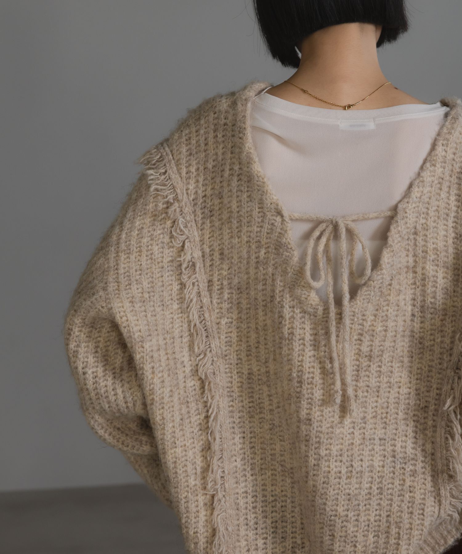 LOWRYS FARM「2WAYフリンジメランジLS」|ニット・セーター|