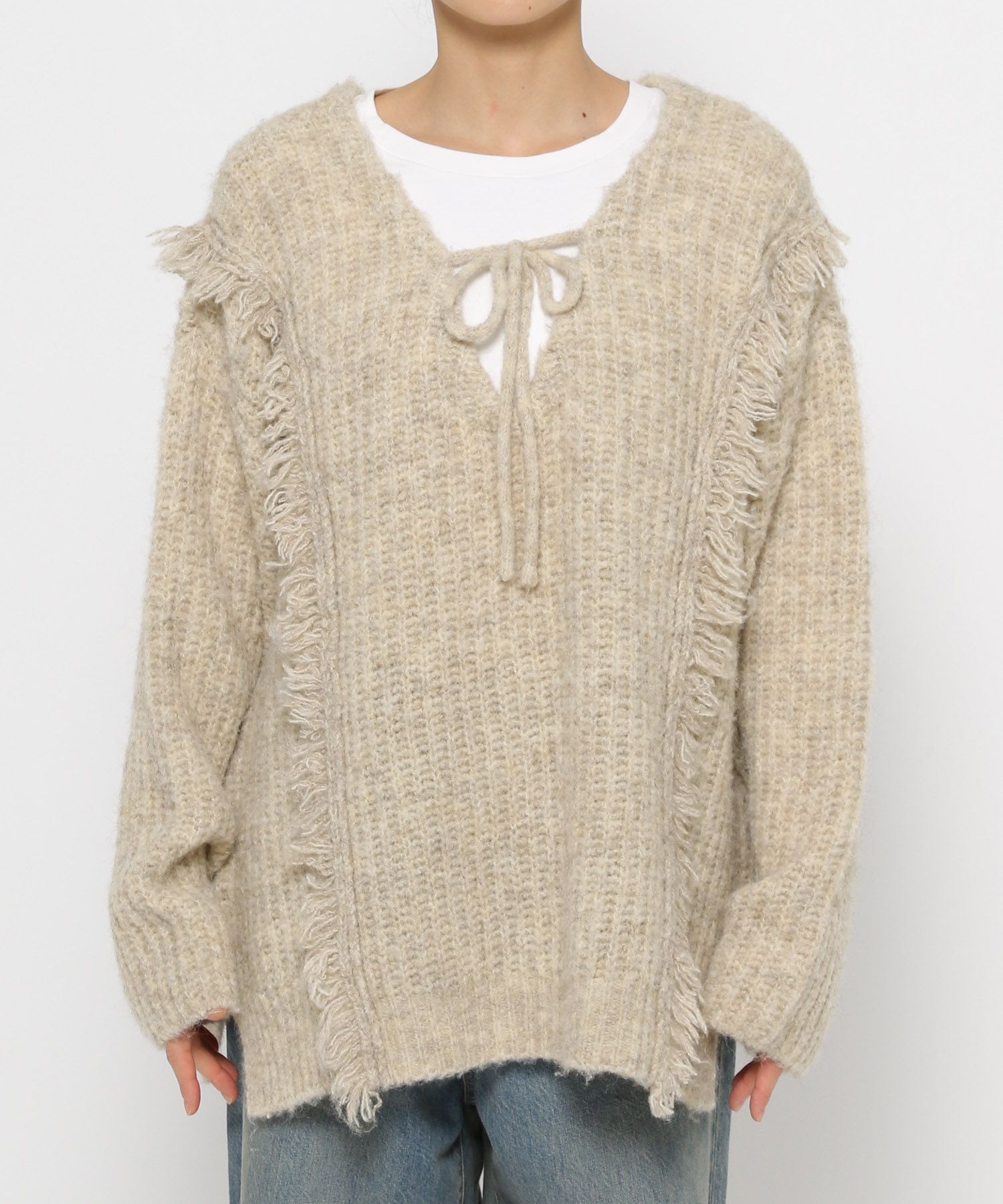 LOWRYS FARM「2WAYフリンジメランジLS」|ニット・セーター|