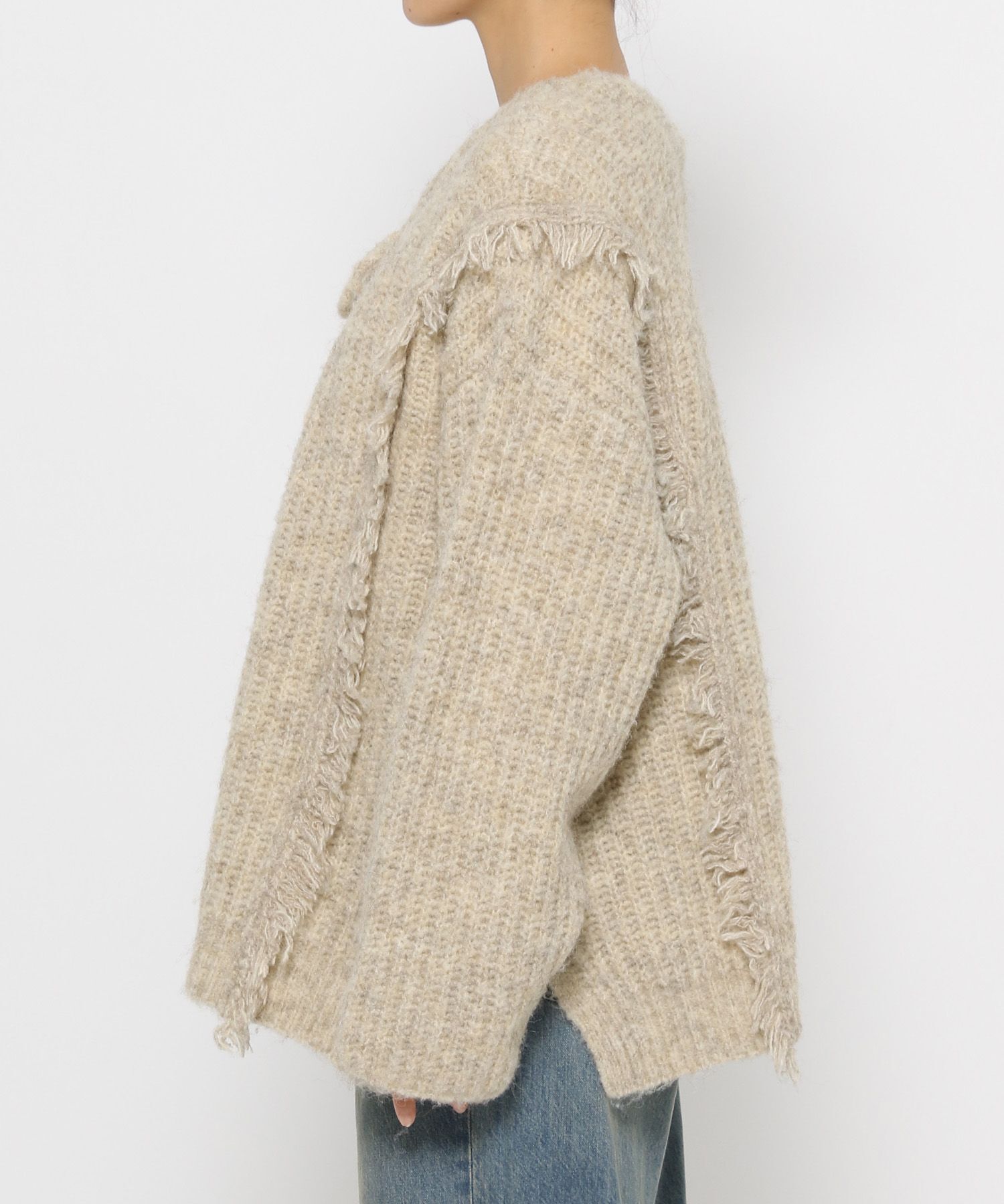 LOWRYS FARM「2WAYフリンジメランジLS」|ニット・セーター|