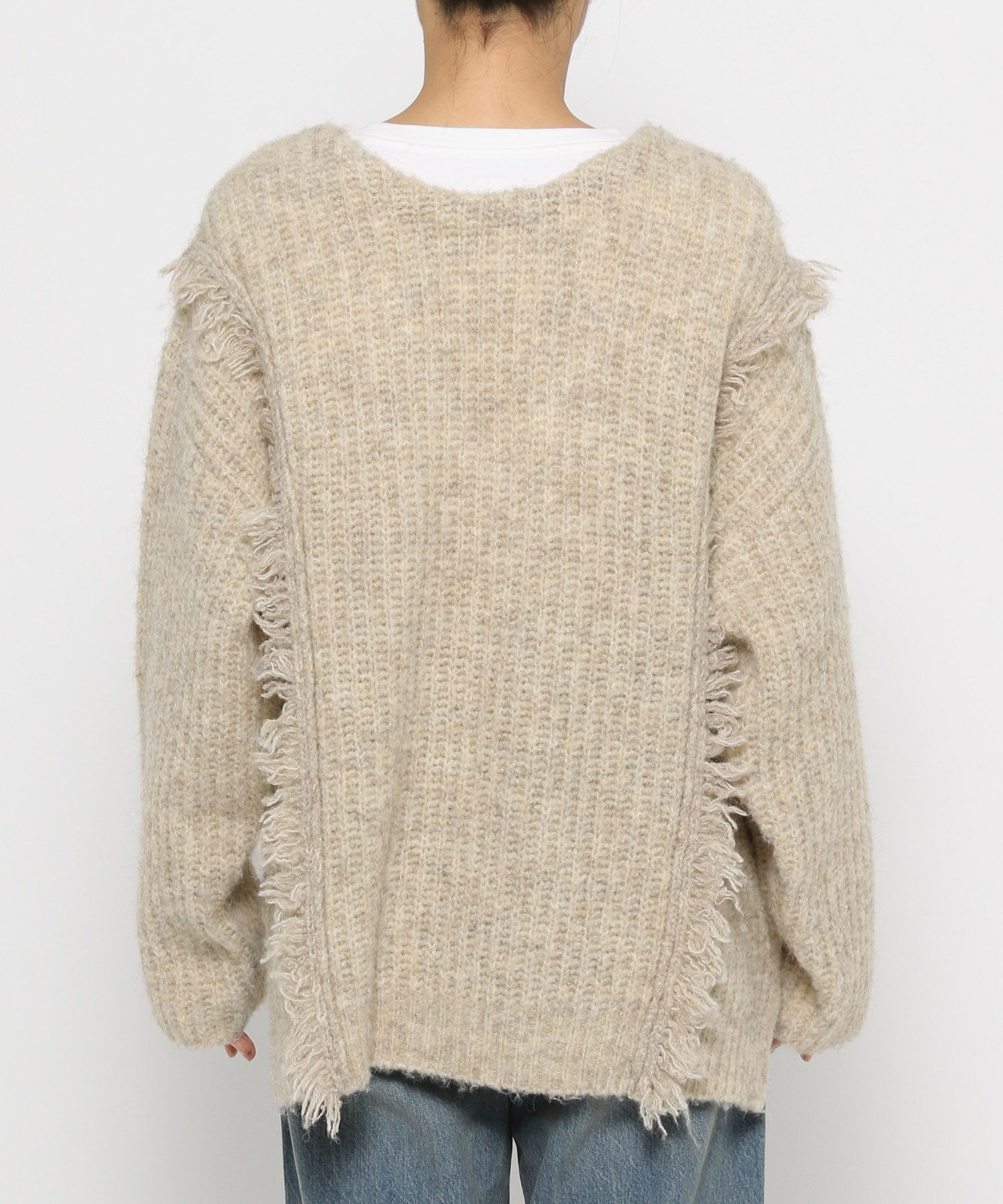 LOWRYS FARM「2WAYフリンジメランジLS」|ニット・セーター|