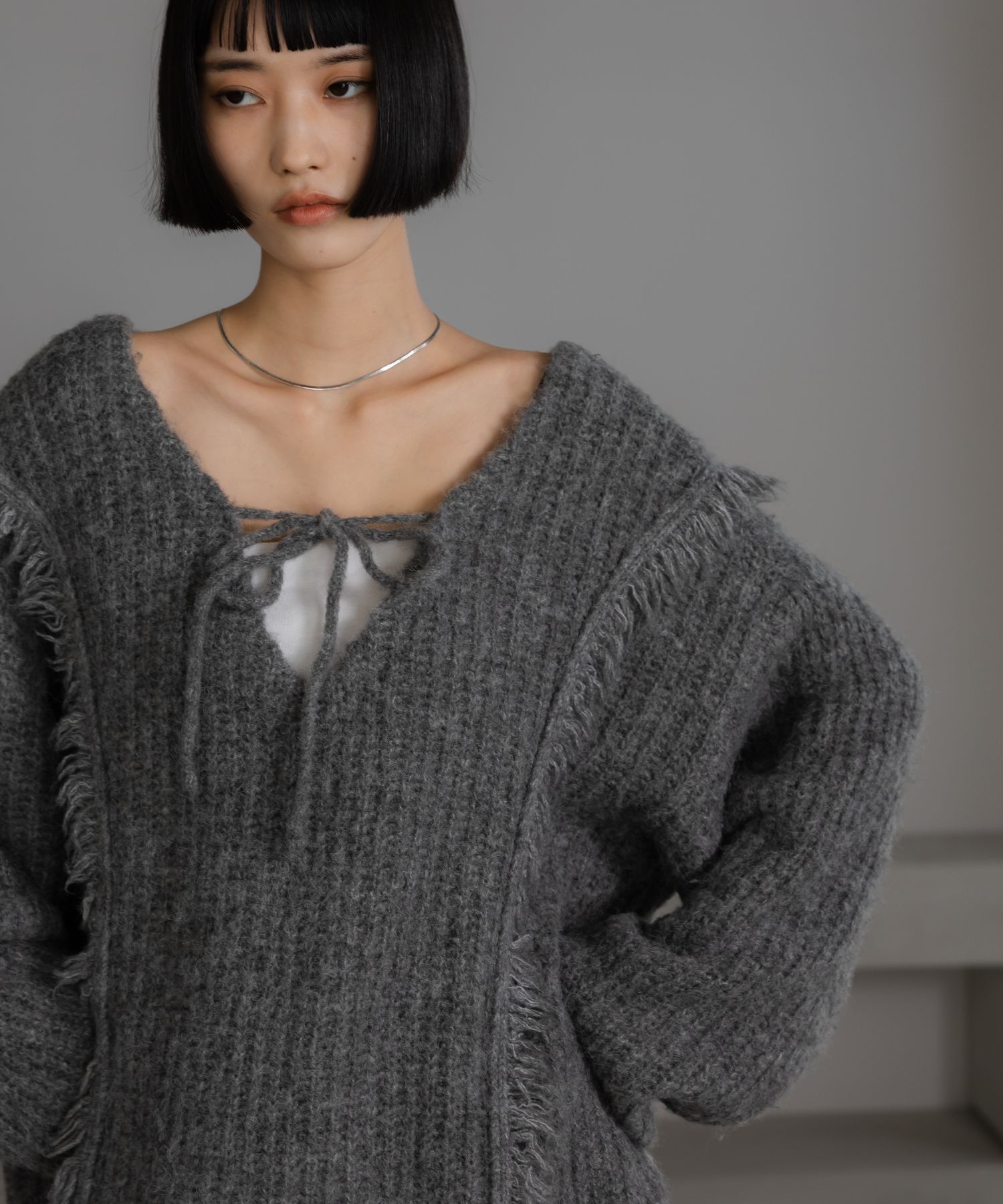 LOWRYS FARM「2WAYフリンジメランジLS」|ニット・セーター|GRY5
