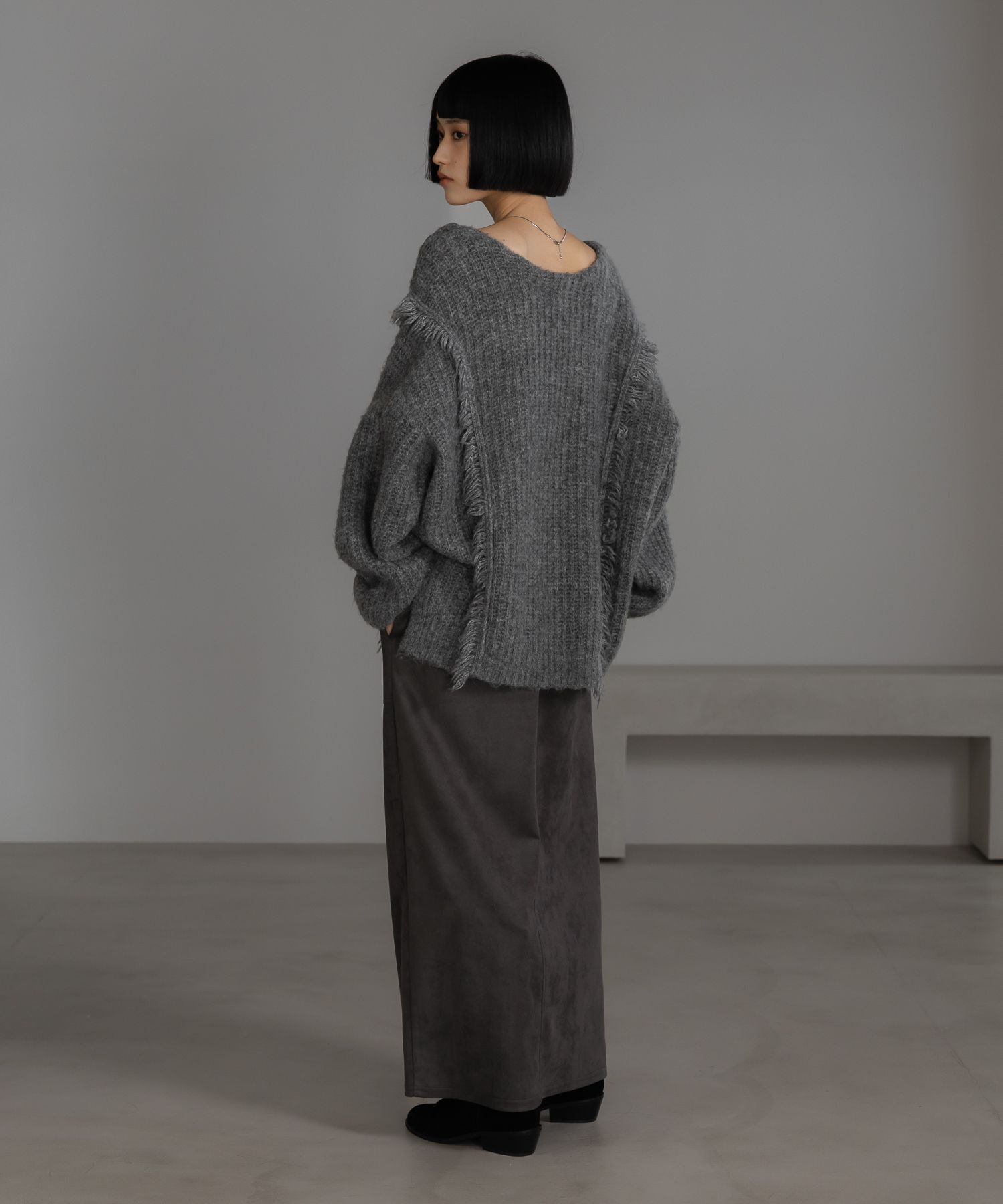 LOWRYS FARM「2WAYフリンジメランジLS」|ニット・セーター|