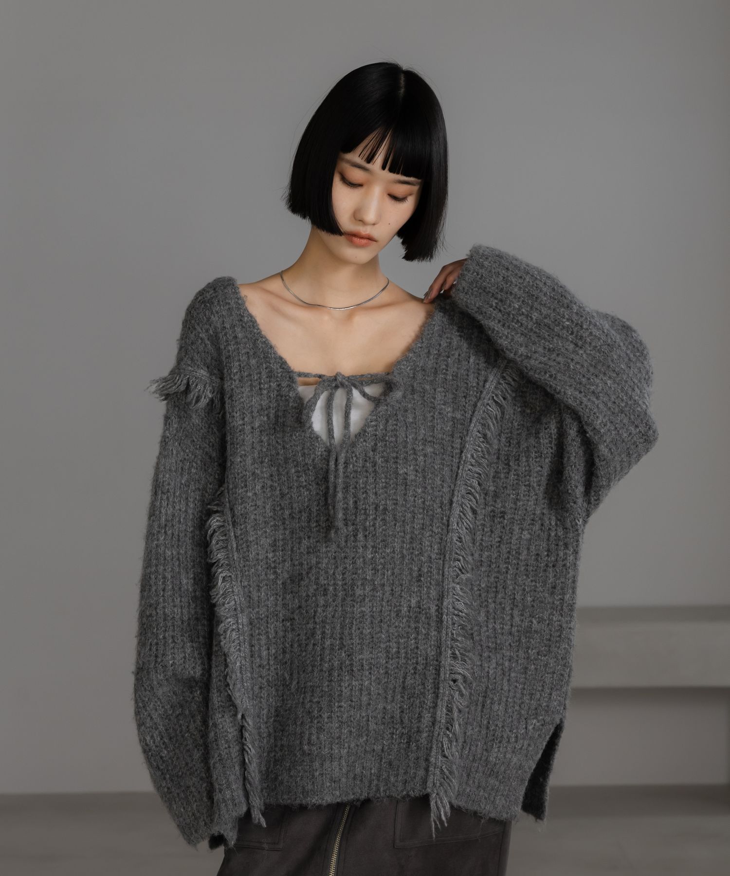 LOWRYS FARM「2WAYフリンジメランジLS」|ニット・セーター|