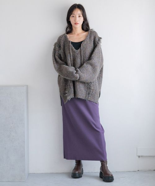 LOWRYS FARM「2WAYフリンジメランジLS」|ニット・セーター|
