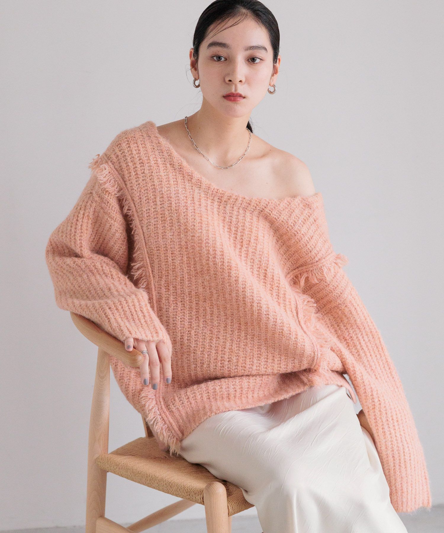 LOWRYS FARM「2WAYフリンジメランジLS」|ニット・セーター|PNK2