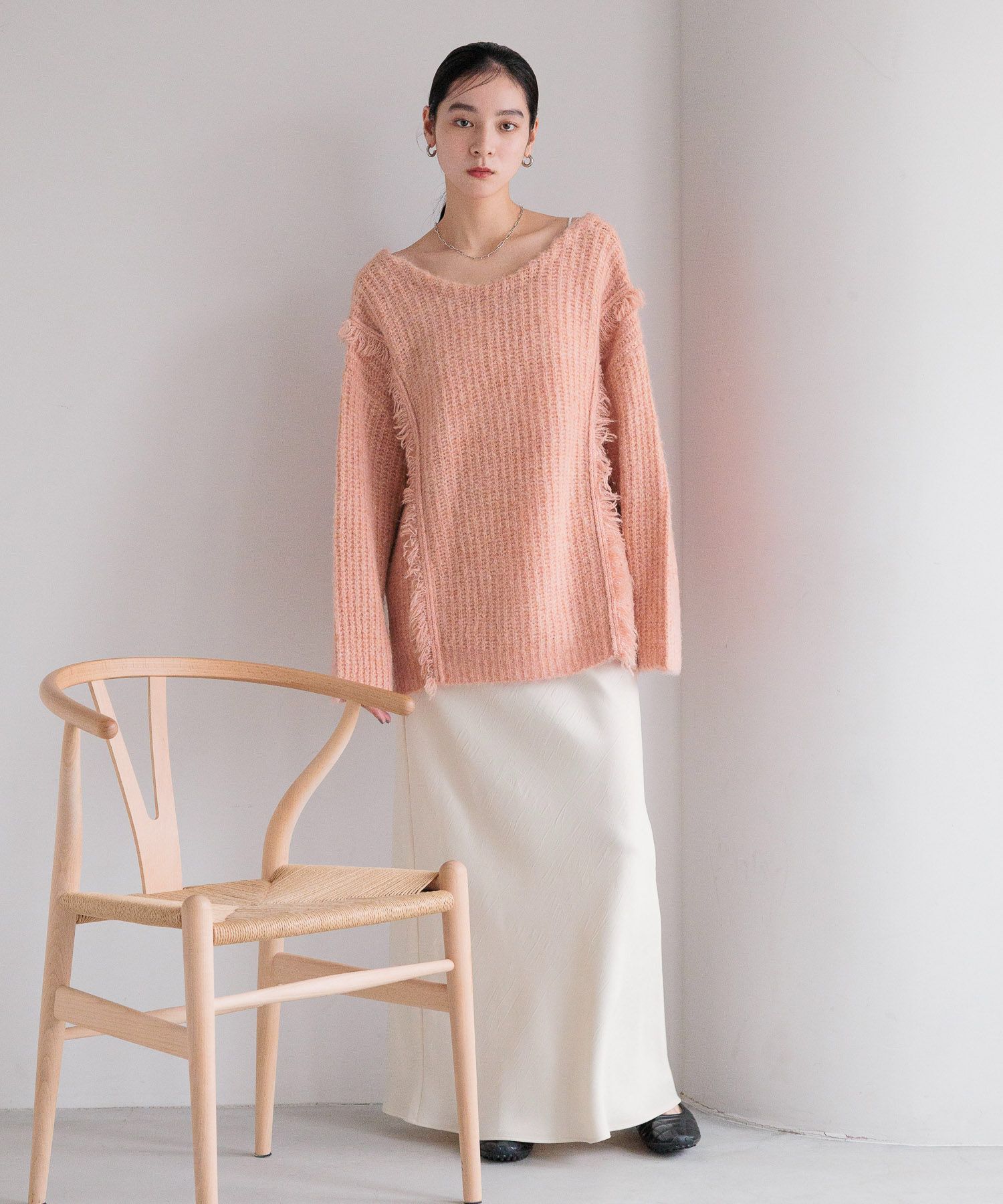 LOWRYS FARM「2WAYフリンジメランジLS」|ニット・セーター|