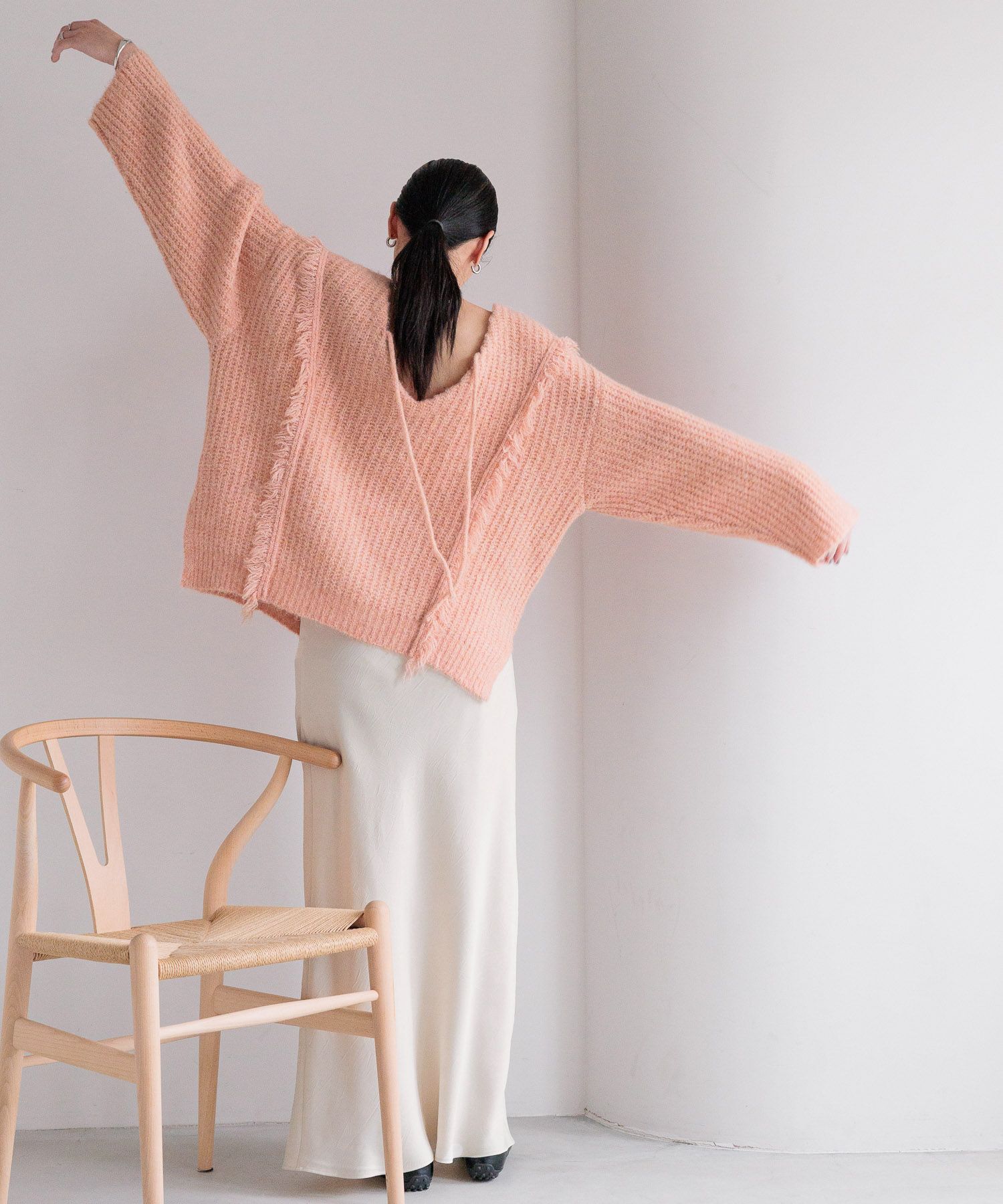 LOWRYS FARM「2WAYフリンジメランジLS」|ニット・セーター|