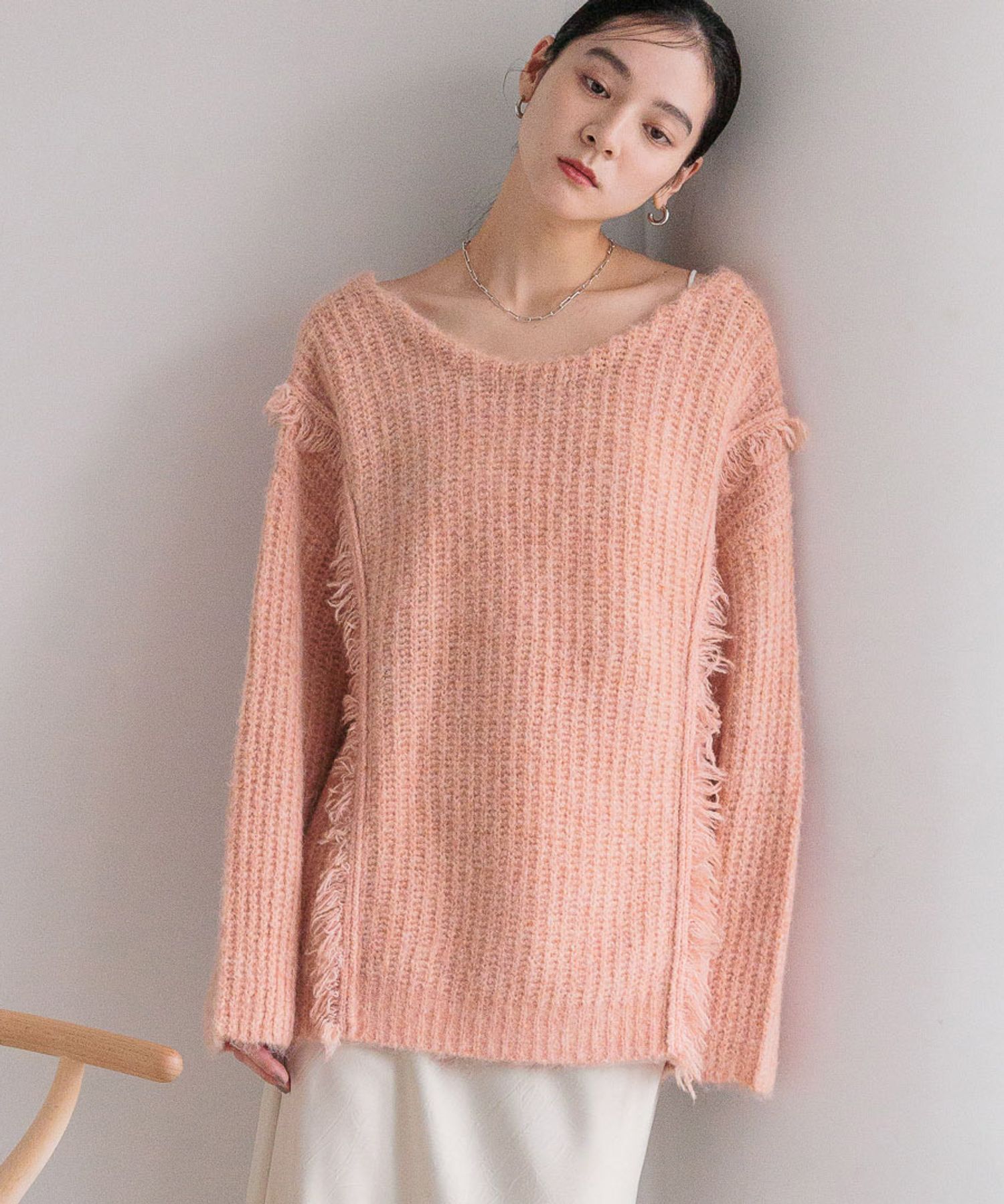 LOWRYS FARM「2WAYフリンジメランジLS」|ニット・セーター|