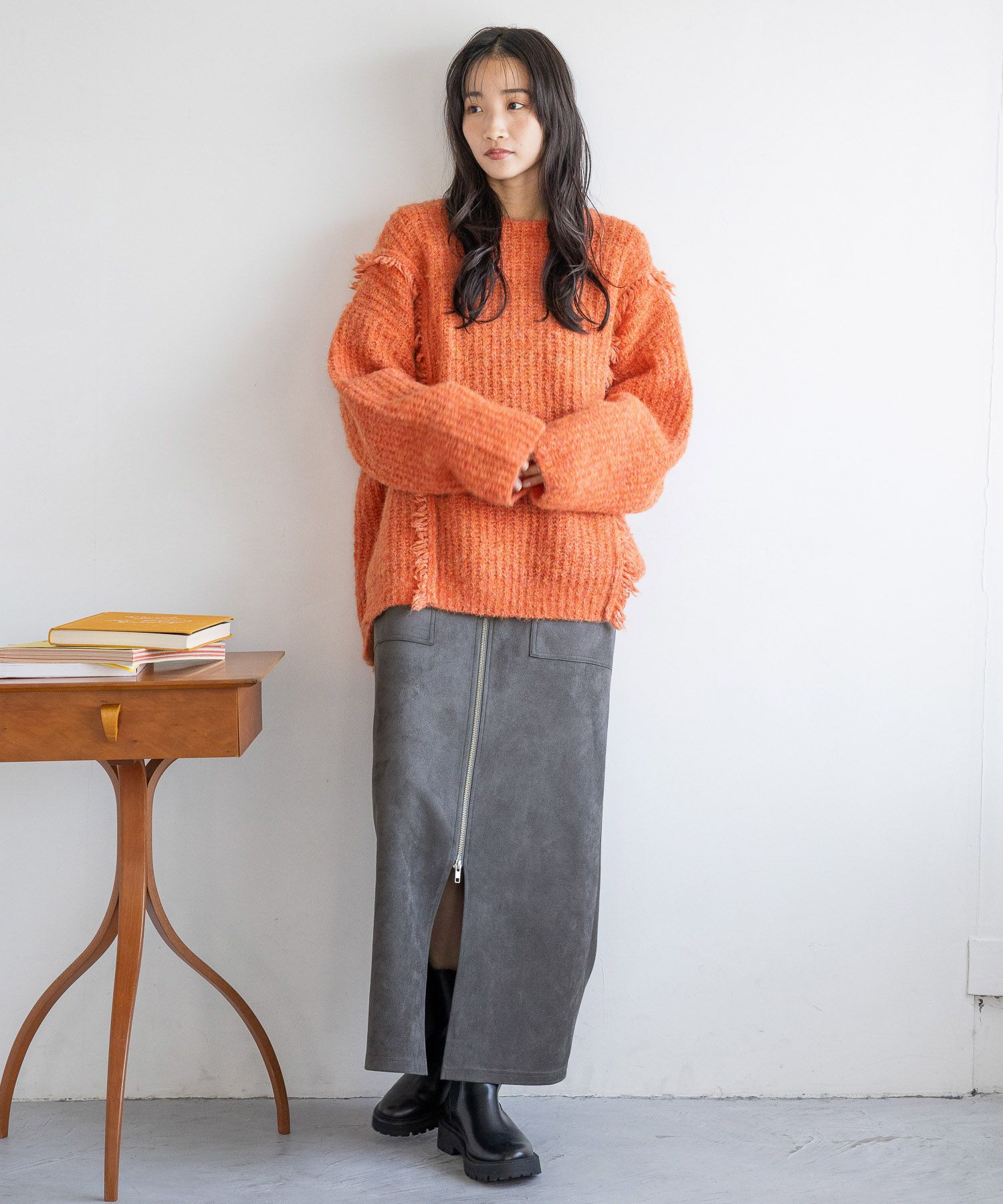 LOWRYS FARM「2WAYフリンジメランジLS」|ニット・セーター|