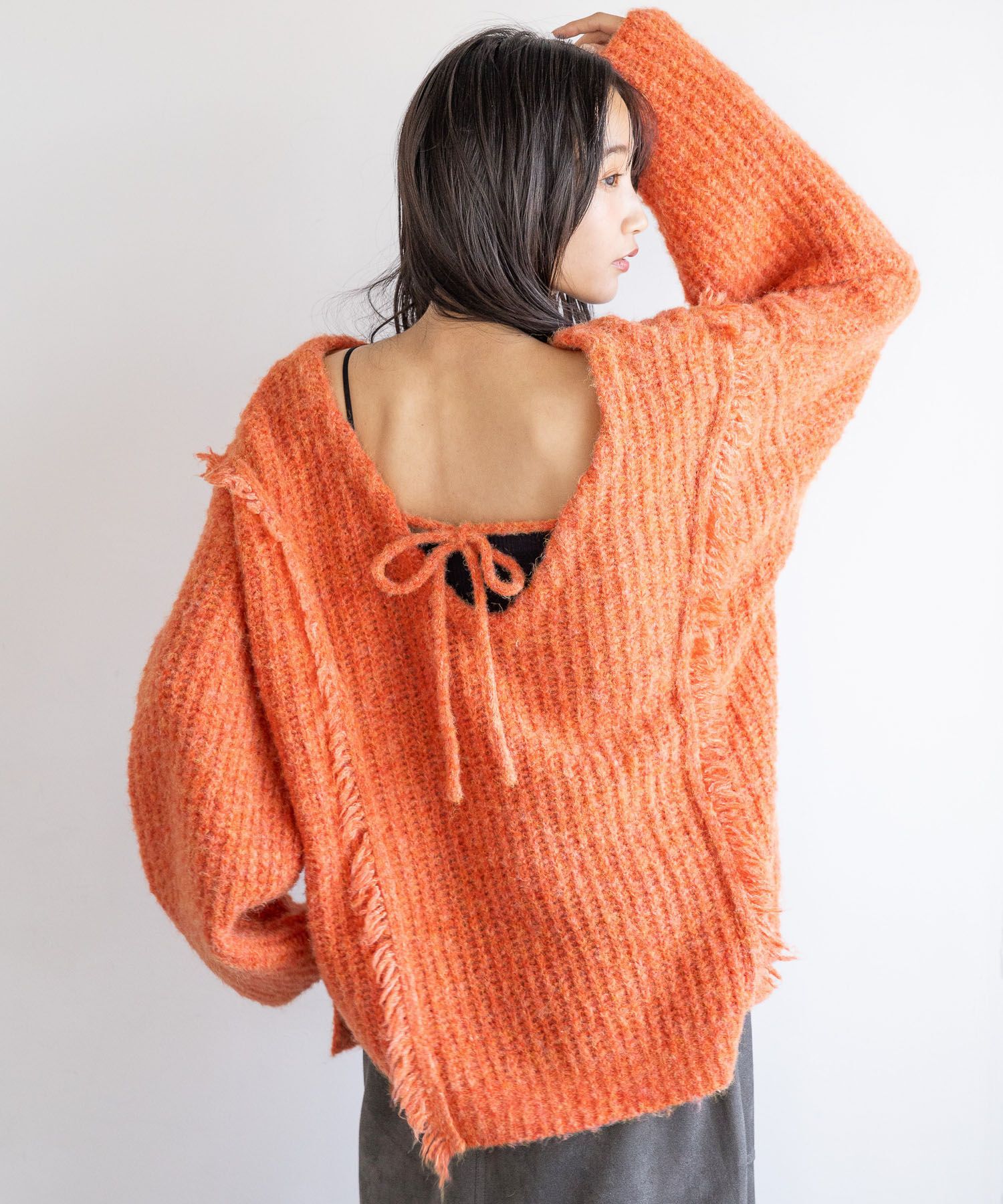 LOWRYS FARM「2WAYフリンジメランジLS」|ニット・セーター|