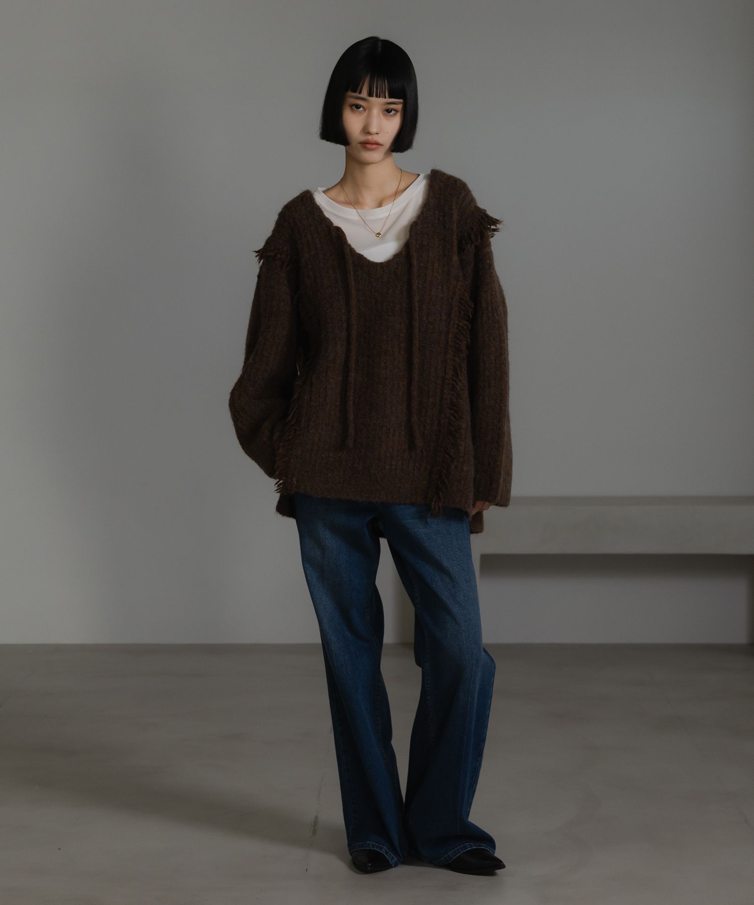 LOWRYS FARM「2WAYフリンジメランジLS」|ニット・セーター|