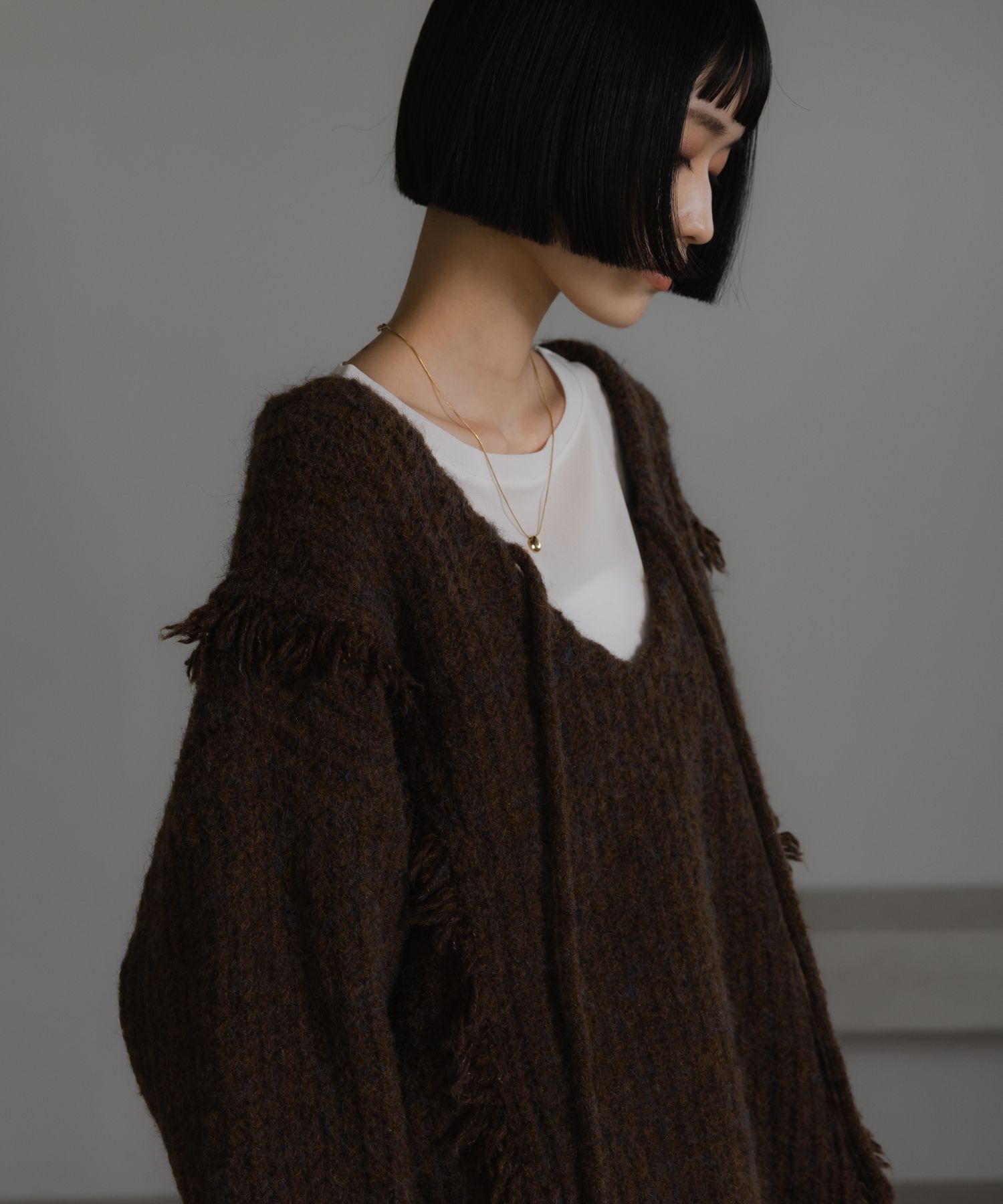 LOWRYS FARM「2WAYフリンジメランジLS」|ニット・セーター|