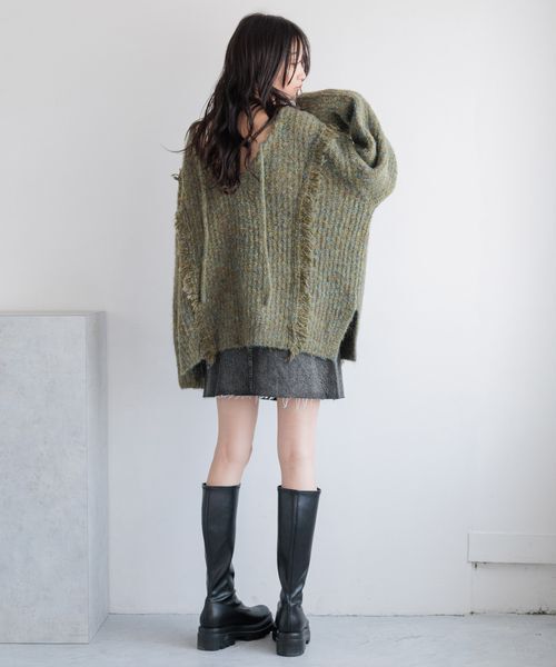 LOWRYS FARM「2WAYフリンジメランジLS」|ニット・セーター|