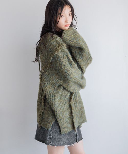 LOWRYS FARM「2WAYフリンジメランジLS」|ニット・セーター|