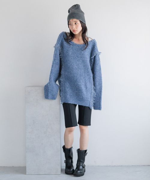 LOWRYS FARM「2WAYフリンジメランジLS」|ニット・セーター|