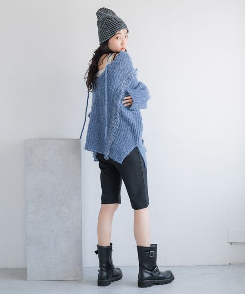 LOWRYS FARM「2WAYフリンジメランジLS」|ニット・セーター|