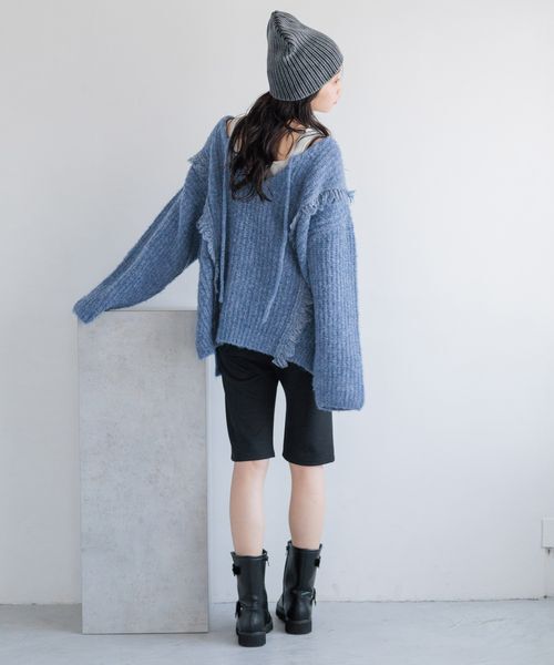 LOWRYS FARM「2WAYフリンジメランジLS」|ニット・セーター|