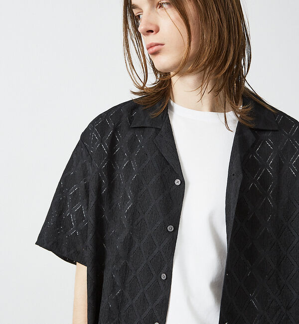 ABAHOUSE「【AH ABAHOUSE】ダイヤ柄 シアーストレッチ 半袖シャツ」|シャツ・ブラウス|ブラック