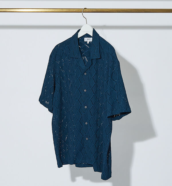 ABAHOUSE「【AH ABAHOUSE】ダイヤ柄 シアーストレッチ 半袖シャツ」|シャツ・ブラウス|ダークグリーン