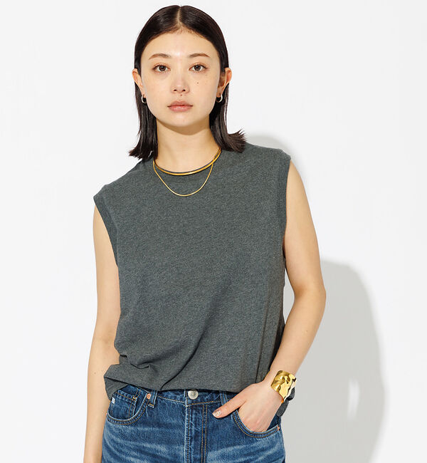 Rouge vif「【JEMORGAN/ジェーイーモーガン】クルーネックノースリーブカットソー/天竺」|Tシャツ・カットソー|チャコールグレー