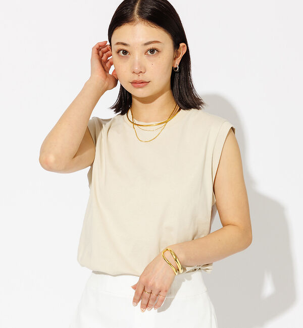 Rouge vif「【JEMORGAN/ジェーイーモーガン】クルーネックノースリーブカットソー/天竺」|Tシャツ・カットソー|