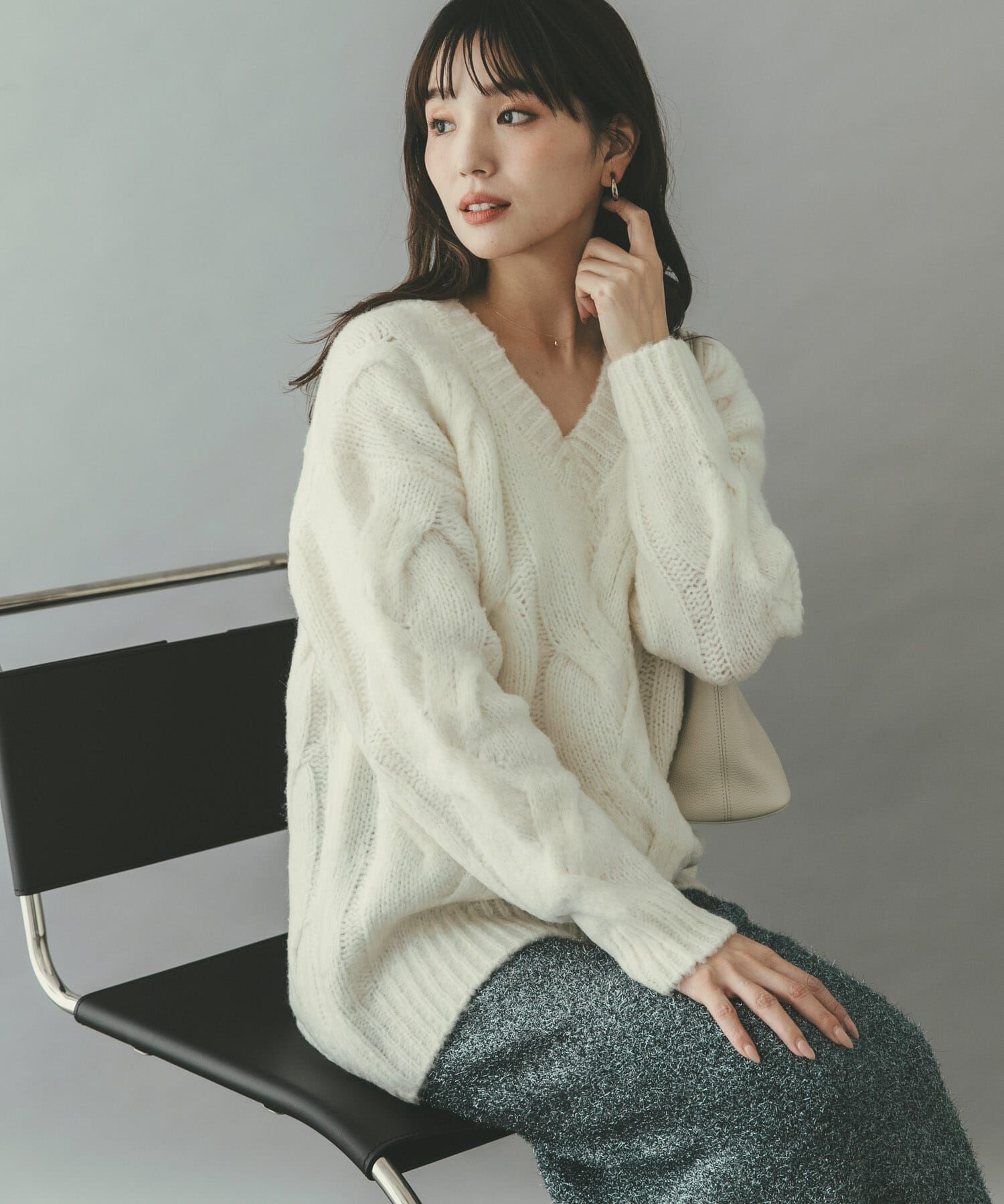 URBAN RESEARCH ROSSO「ウールカシミヤケーブル編オーバーニット」|ニット・セーター|