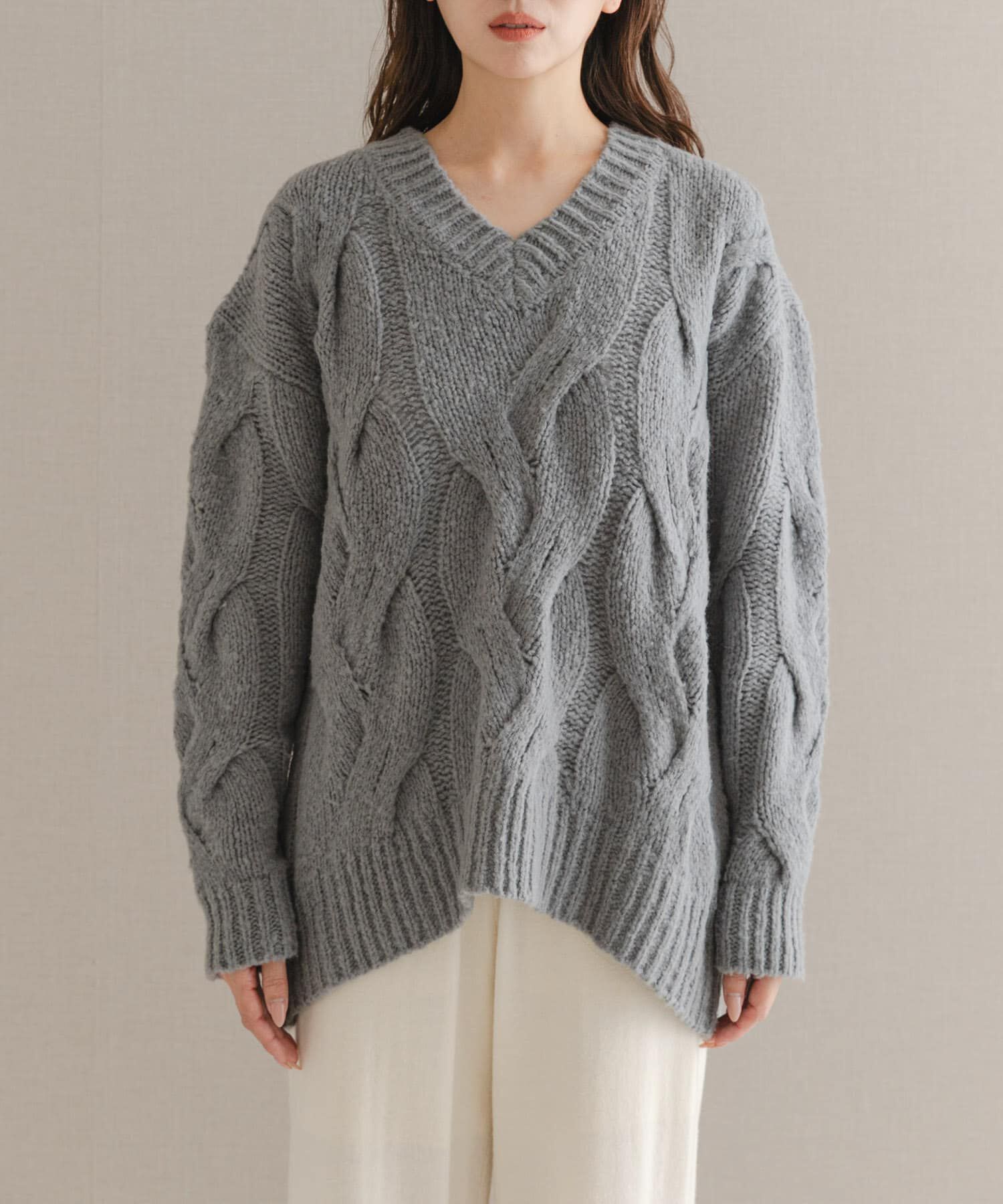 URBAN RESEARCH ROSSO「ウールカシミヤケーブル編オーバーニット」|ニット・セーター|