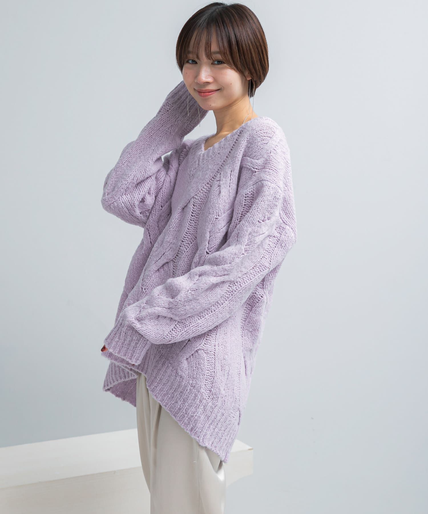 URBAN RESEARCH ROSSO「ウールカシミヤケーブル編オーバーニット」|ニット・セーター|