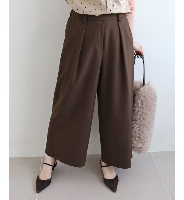  「《手洗い可能》ウールライクフロントタックワイドクロップドパンツ2」|その他|ブラウン