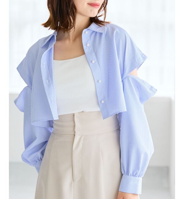 MAJESTICLEGON「パールボタン肩あきショートシャツ」|シャツ・ブラウス|