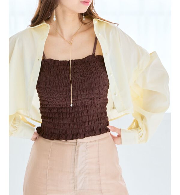 MAJESTICLEGON「パールボタン肩あきショートシャツ」|シャツ・ブラウス|