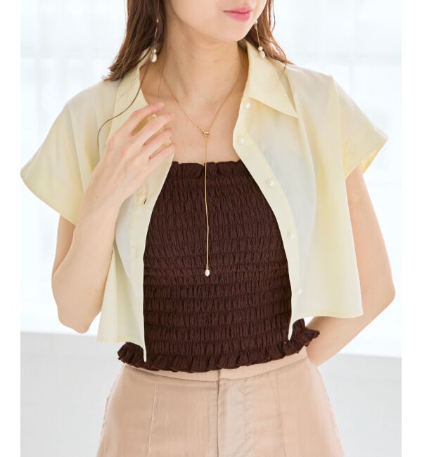 MAJESTICLEGON「パールボタン肩あきショートシャツ」|シャツ・ブラウス|