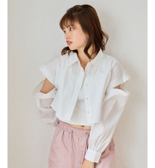 MAJESTICLEGON「パールボタン肩あきショートシャツ」|シャツ・ブラウス|