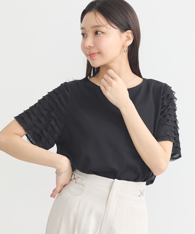 earth music&ecology「フリルスリーブカットソー」|Tシャツ・カットソー|Black