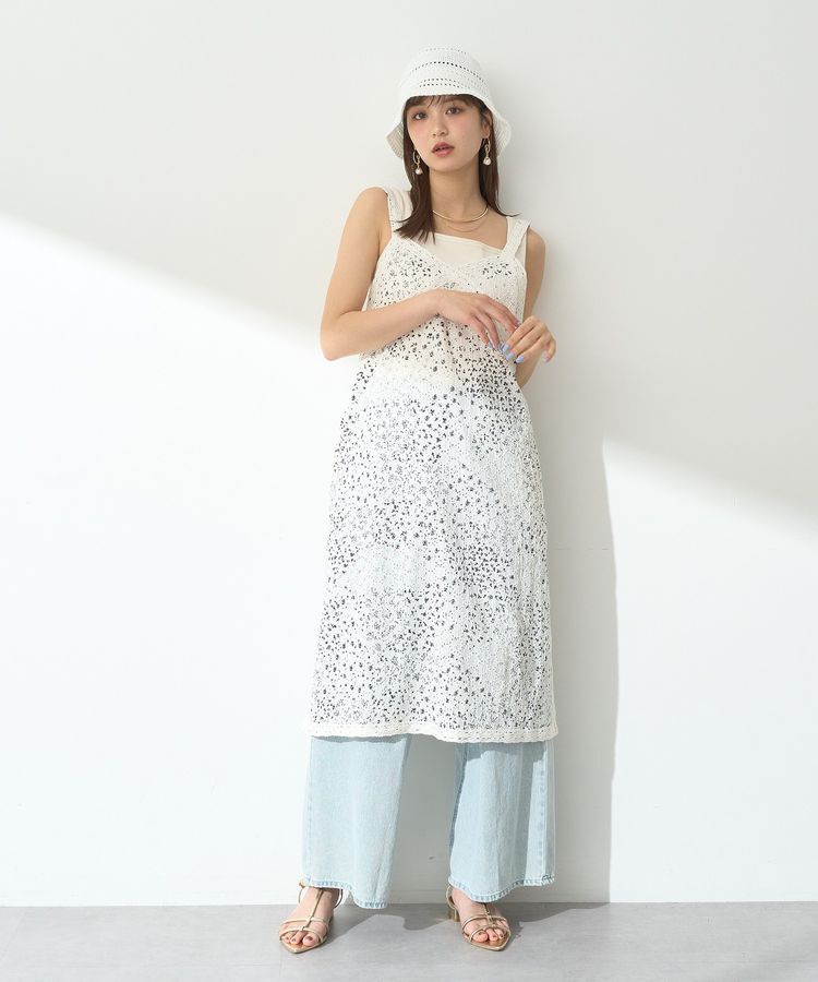 earth music&ecology「花柄プリントボーラー刺繍ミニキャミドレス」|ワンピース|